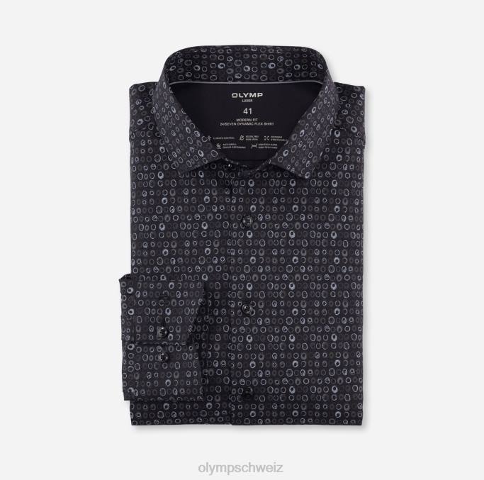 OLYMP Luxor 24/Seven Modern Fit, Businesshemd, Modern Kent, Schwarz LBD81284 Kleidung