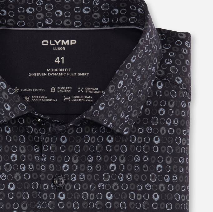 OLYMP Luxor 24/Seven Modern Fit, Businesshemd, Modern Kent, Schwarz LBD81284 Kleidung