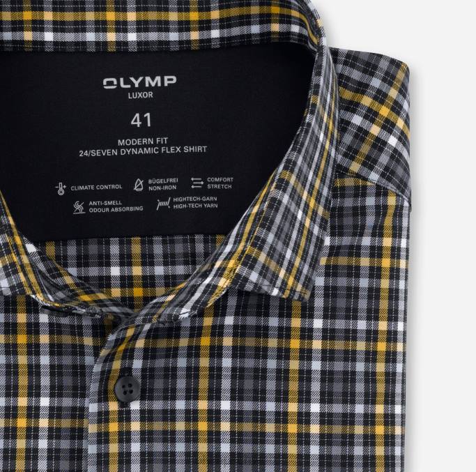 OLYMP Luxor 24/Seven Modern Fit, Businesshemd, Modern Kent, Schwarz LBD81370 Kleidung