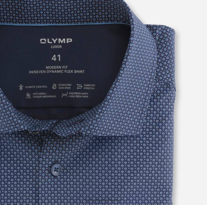 OLYMP Luxor 24/seven Modern Fit, Businesshemd, Global Kent, Marine LBD81345 Kleidung