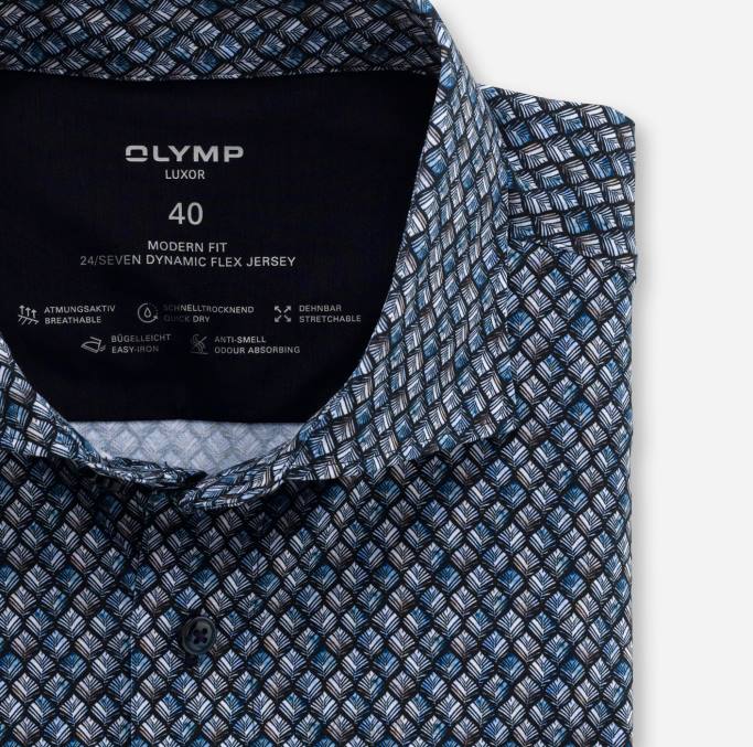 OLYMP Luxor 24/seven Modern Fit, Businesshemd, Langarm extra lang, Kent, Marine LBD81443 Kleidung