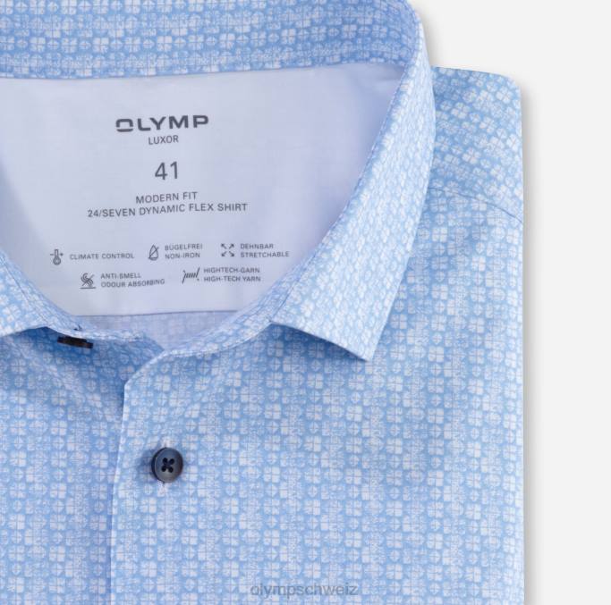 OLYMP Luxor 24/seven Modern Fit, Businesshemd, Langarm extra lang, Modern Kent, Bleu LBD81420 Kleidung