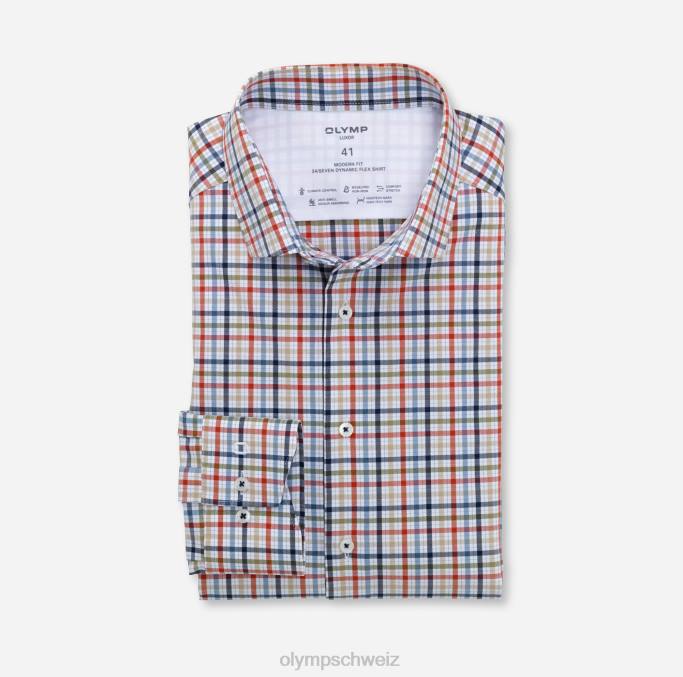 OLYMP Luxor 24/seven Modern Fit, Businesshemd, Modern Kent, Rot Orange LBD81371 Kleidung