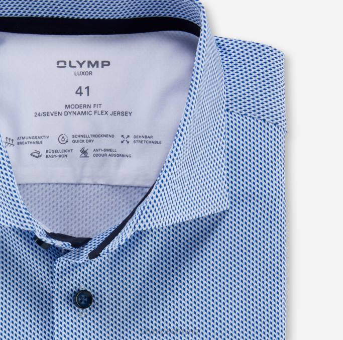 OLYMP Luxor 24/seven modern fit, Businesshemd, Langarm extra lang, Kent, Bleu LBD81422 Kleidung