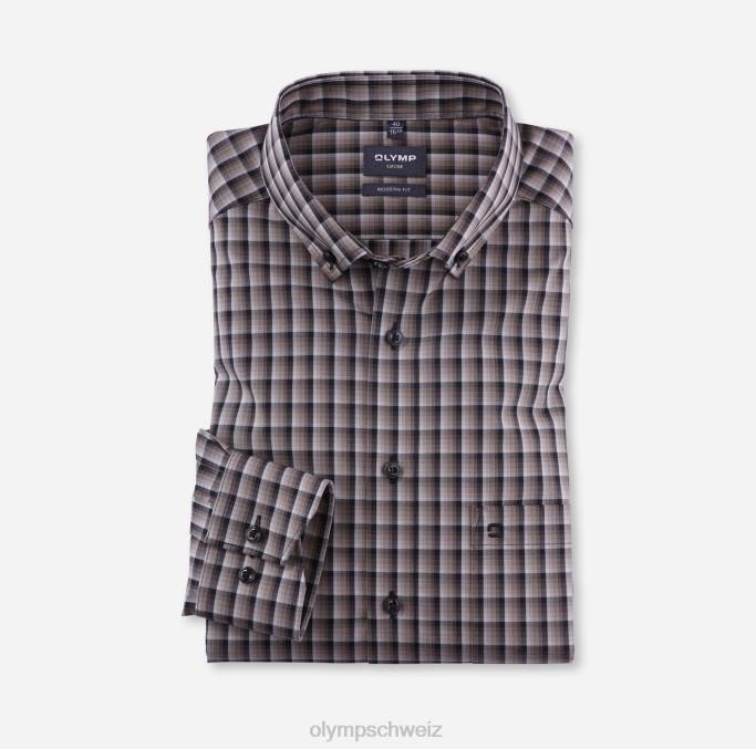 OLYMP Luxor Modern Fit, Businesshemd, Button-Down, Taupe LBD81063 Kleidung