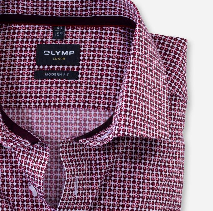 OLYMP Luxor Modern Fit, Businesshemd, Langarm extra lang, Global Kent, Granat LBD81442 Kleidung