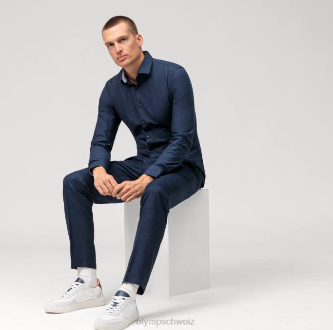 OLYMP NEIN. six 24/seven super slim, Businesshemd, Langarm extra lang, Modern Kent, Mitternachtsblau LBD8297 Kleidung