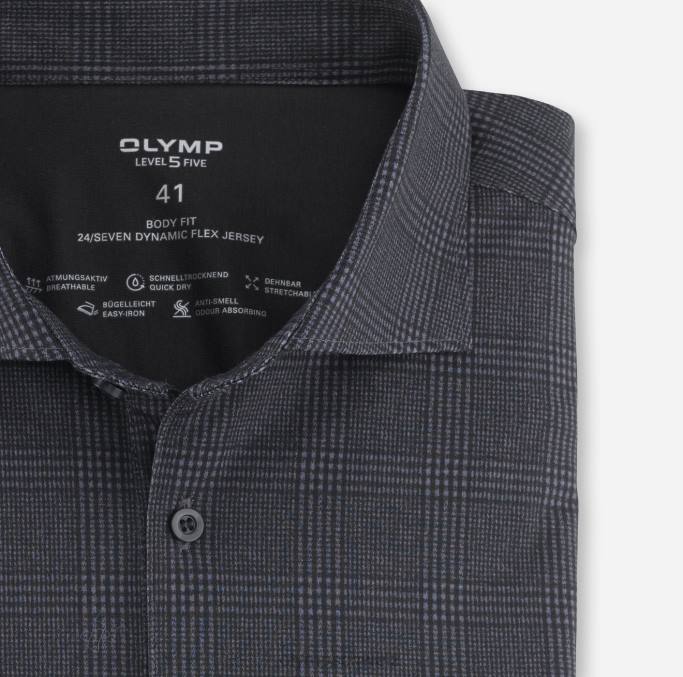 OLYMP Level Five 24/Seven Body Fit, Businesshemd, Kent, Schwarz LBD8762 Kleidung