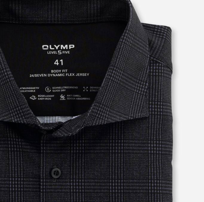 OLYMP Level Five 24/Seven Body Fit, Businesshemd, Kent, Schwarz LBD8789 Kleidung