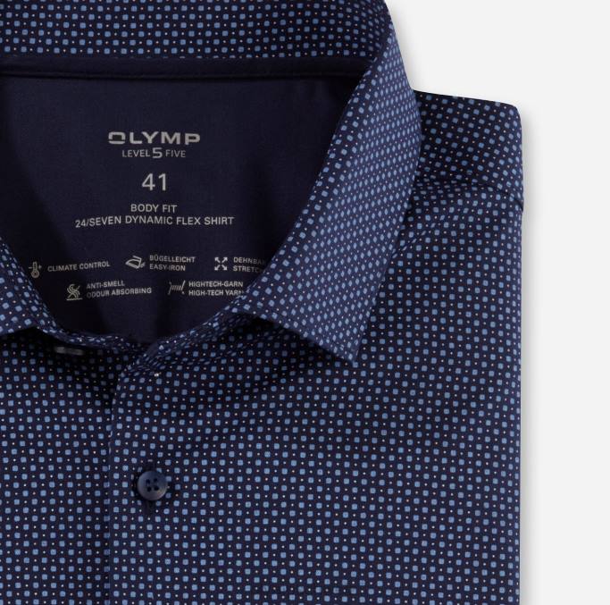 OLYMP Level Five 24/Seven Body Fit, Businesshemd, Modern Kent, Marine LBD8446 Kleidung