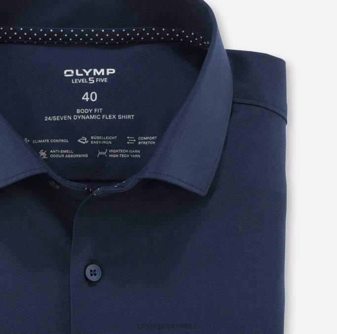 OLYMP Level Five 24/Seven Body Fit, Businesshemd, Modern Kent, Marine LBD8489 Kleidung
