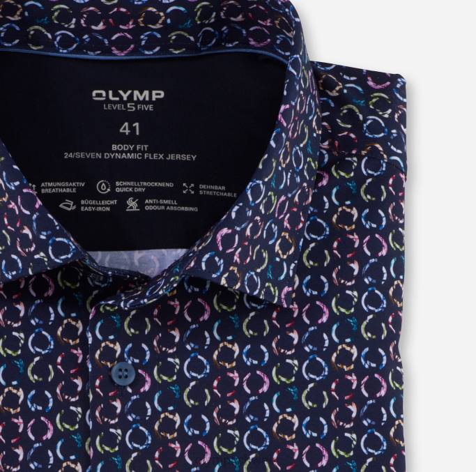 OLYMP Level Five 24/Seven Body Fit, Businesshemd, Modern Kent, Marine LBD8708 Kleidung