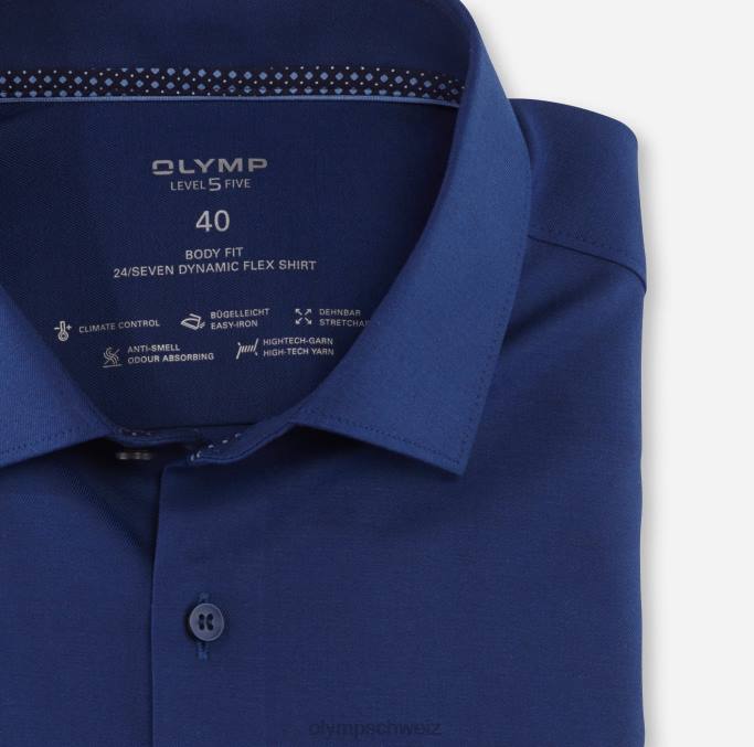 OLYMP Level Five 24/Seven Body Fit, Businesshemd, Modern Kent, Nürnbergblau LBD8596 Kleidung