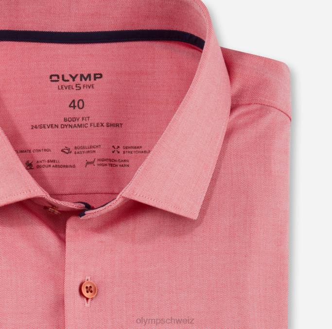 OLYMP Level Five 24/Seven Body Fit, Businesshemd, Modern Kent, Rot LBD8563 Kleidung