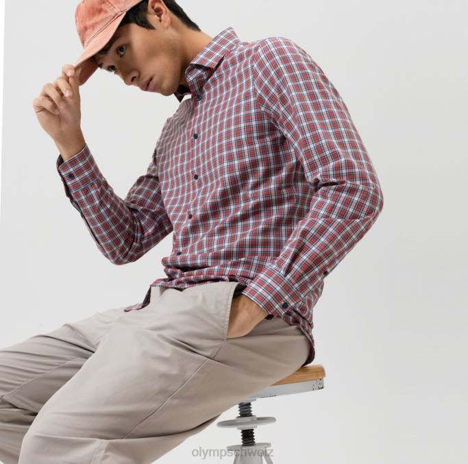 OLYMP Level Five 24/Seven Body Fit, Businesshemd, Modern Kent, Rot LBD8648 Kleidung