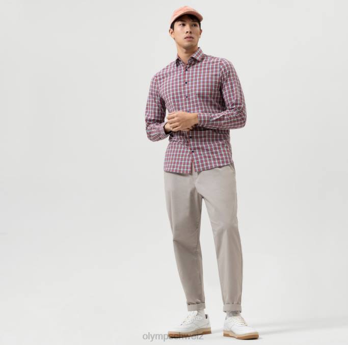 OLYMP Level Five 24/Seven Body Fit, Businesshemd, Modern Kent, Rot LBD8648 Kleidung