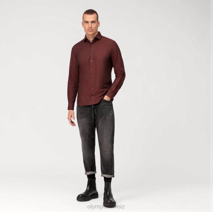 OLYMP Level Five 24/Seven Body Fit, Businesshemd, Modern Kent, Rotbraun LBD8421 Kleidung