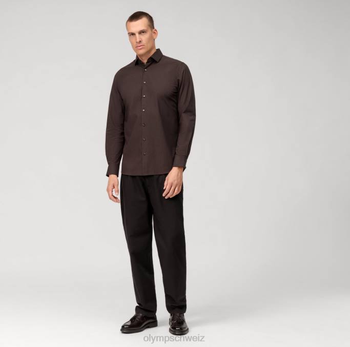OLYMP Level Five 24/Seven Body Fit, Businesshemd, Modern Kent, Rotbraun LBD8540 Kleidung