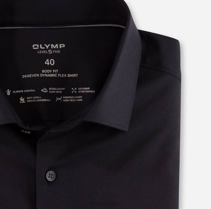 OLYMP Level Five 24/Seven Body Fit, Businesshemd, Modern Kent, Schwarz LBD8468 Kleidung