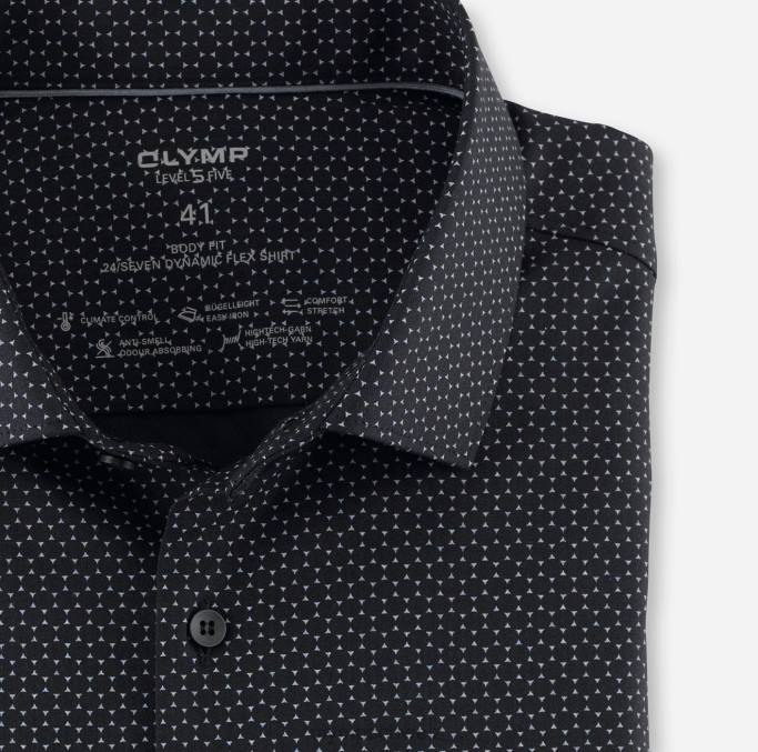 OLYMP Level Five 24/Seven Body Fit, Businesshemd, Modern Kent, Schwarz LBD8768 Kleidung