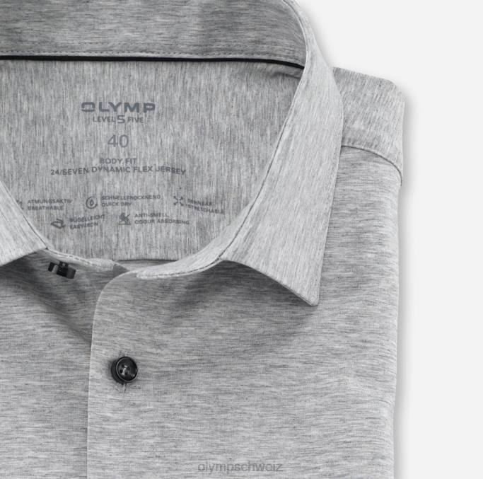 OLYMP Level Five 24/Seven Body Fit, Businesshemd, New York Kent, Silbergrau LBD8413 Kleidung