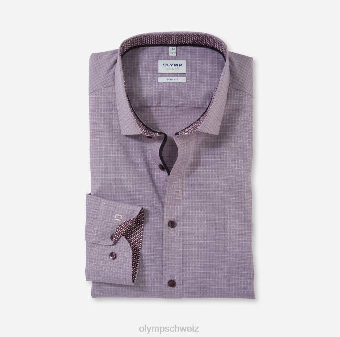 OLYMP Level Five Body Fit, Businesshemd, Langarm extra lang, Modern Kent, Dunkelrot LBD8904 Kleidung