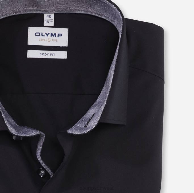 OLYMP Level Five Body Fit, Businesshemd, Modern Kent, Schwarz LBD8718 Kleidung
