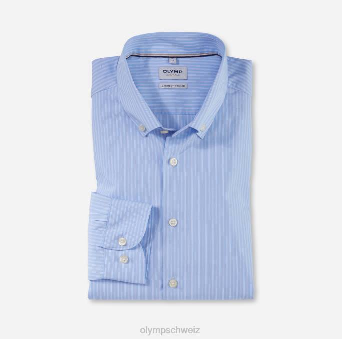 OLYMP Level Five Garment Washed Body Fit, Businesshemd, Button-Down, Blau LBD8463 Kleidung