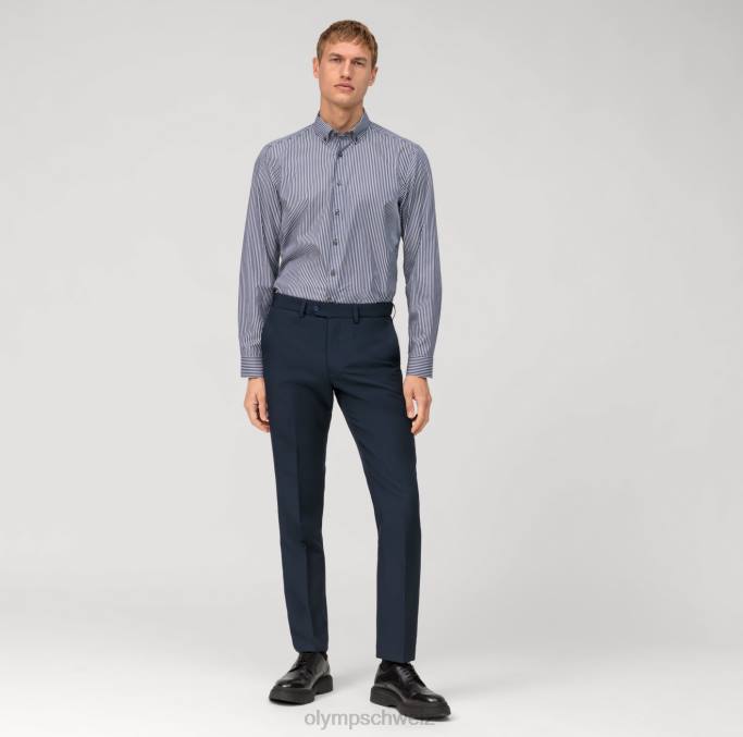 OLYMP Level Five Garment Washed Body Fit, Businesshemd, Button-Down, Marineblau LBD8493 Kleidung