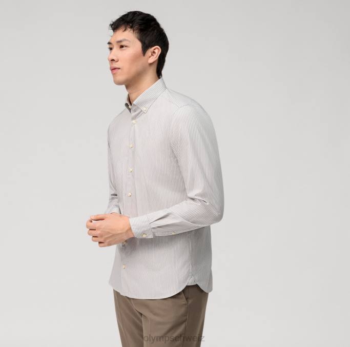 OLYMP Level Five Garment Washed Body Fit, Businesshemd, Button-Down, Taupe LBD8553 Kleidung