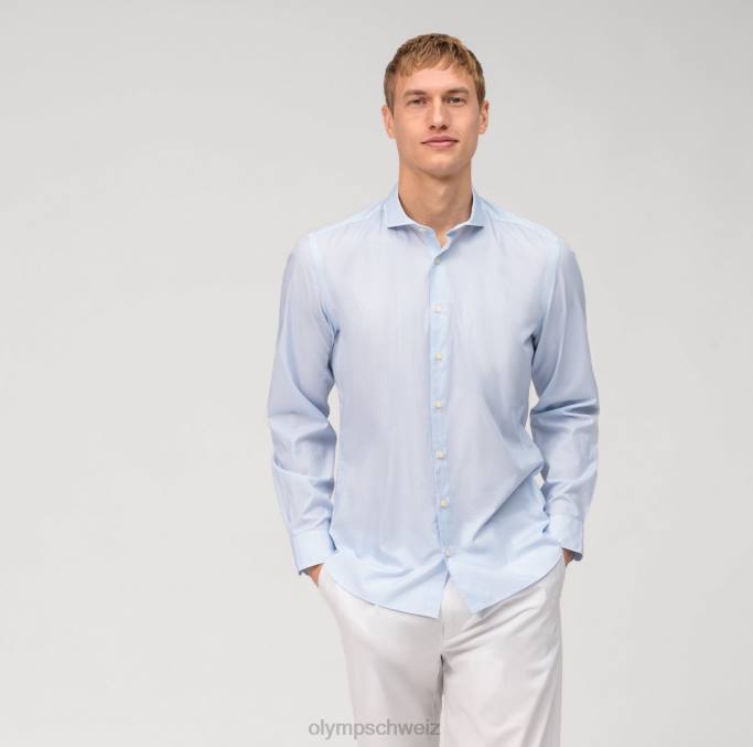 OLYMP Level Five Garment Washed Body Fit, Businesshemd, Cutaway, Blau LBD8555 Kleidung
