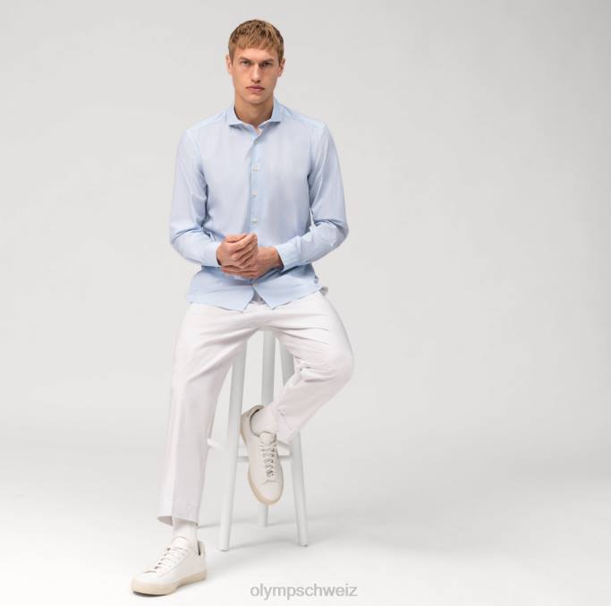 OLYMP Level Five Garment Washed Body Fit, Businesshemd, Cutaway, Blau LBD8555 Kleidung