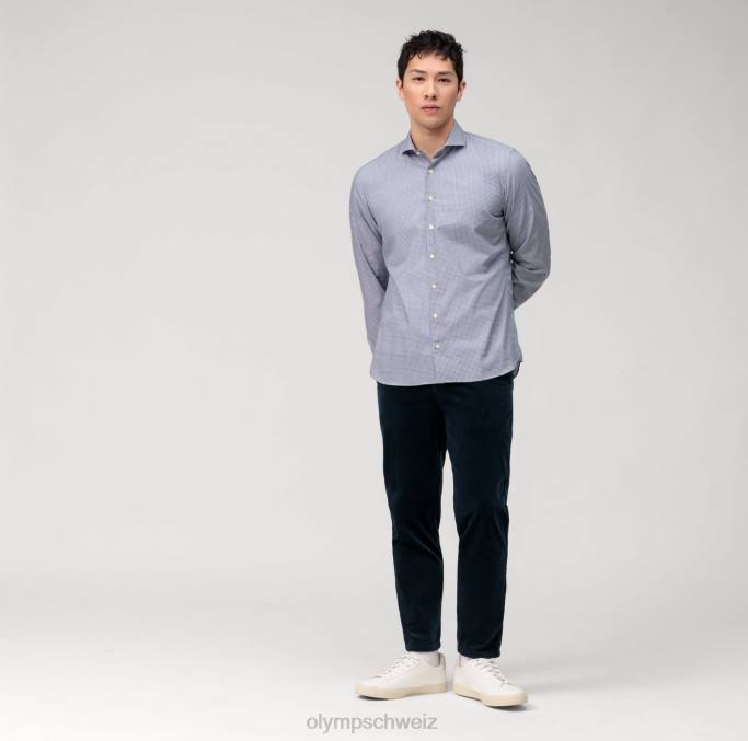 OLYMP Level Five Garment Washed Body Fit, Businesshemd, Cutaway, Marine LBD8569 Kleidung