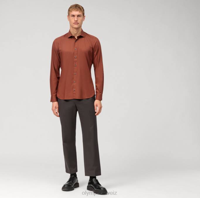 OLYMP Level Five Garment Washed Body Fit, Businesshemd, Kent, Rotbraun LBD8471 Kleidung