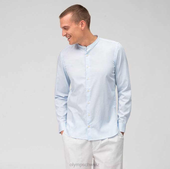OLYMP Level Five Garment Washed Body Fit, Businesshemd, Stehkragen, Blau LBD8496 Kleidung
