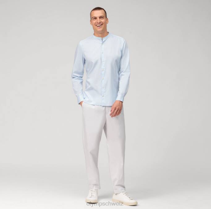 OLYMP Level Five Garment Washed Body Fit, Businesshemd, Stehkragen, Blau LBD8496 Kleidung