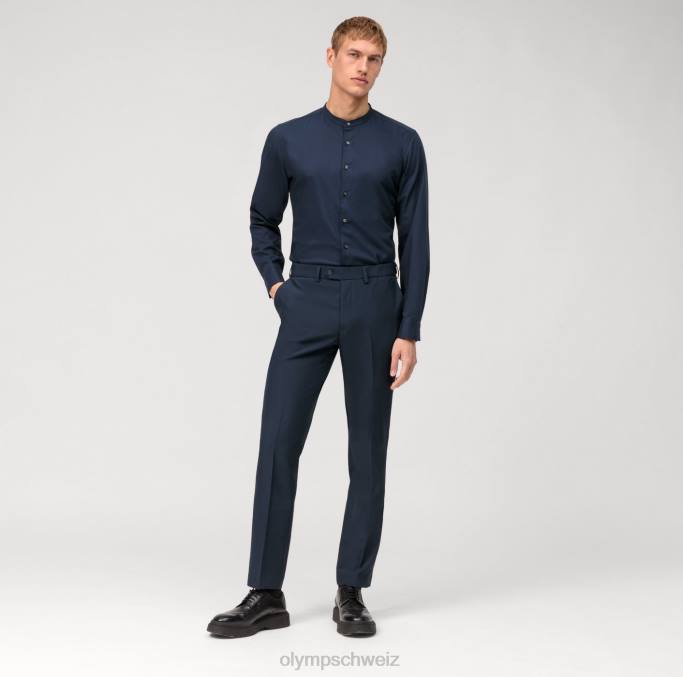 OLYMP Level Five Garment Washed Body Fit, Businesshemd, Stehkragen, Marine LBD8458 Kleidung