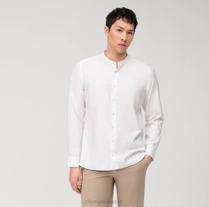 OLYMP Level Five Garment Washed Body Fit, Businesshemd, Stehkragen, weiß LBD8424 Kleidung