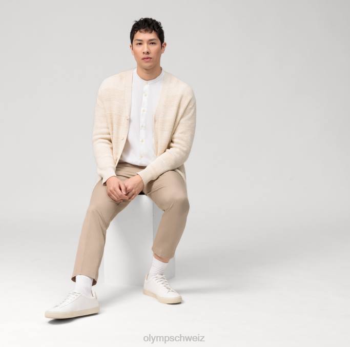 OLYMP Level Five Garment Washed Body Fit, Businesshemd, Stehkragen, weiß LBD8424 Kleidung