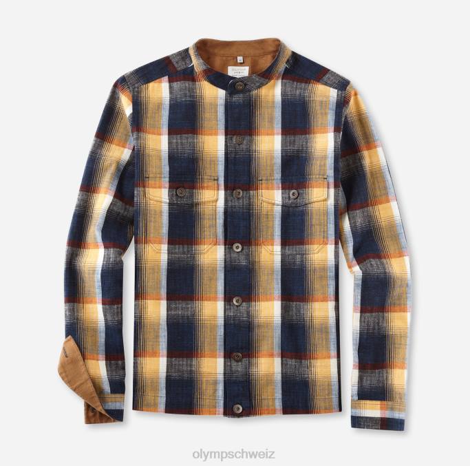 OLYMP Level Five Smart Casual Overshirt, Freizeithemd, Stehkragen, Marine LBD81963 Kleidung