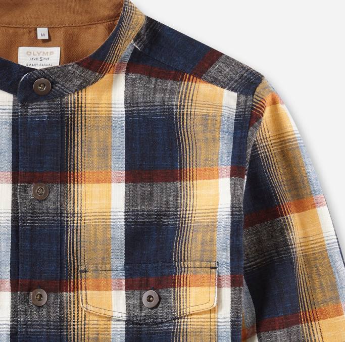 OLYMP Level Five Smart Casual Overshirt, Freizeithemd, Stehkragen, Marine LBD81963 Kleidung