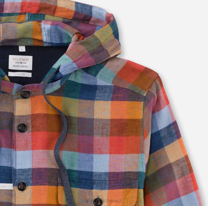 OLYMP Level Five Smart Casual Overshirt, Freizeithemd, Stehkragen, rot LBD81981 Kleidung