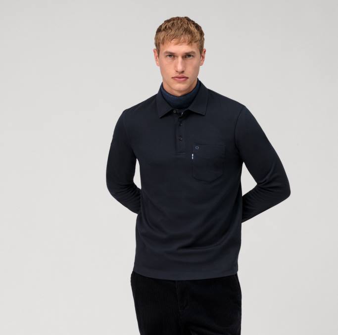 OLYMP Lässiges Jersey-Langarmpolo, Marine LBD82139 Kleidung