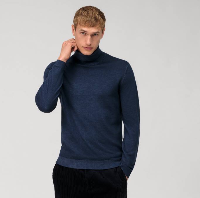 OLYMP Lässiger Strick-Rollkragenpullover, Marine LBD81881 Kleidung