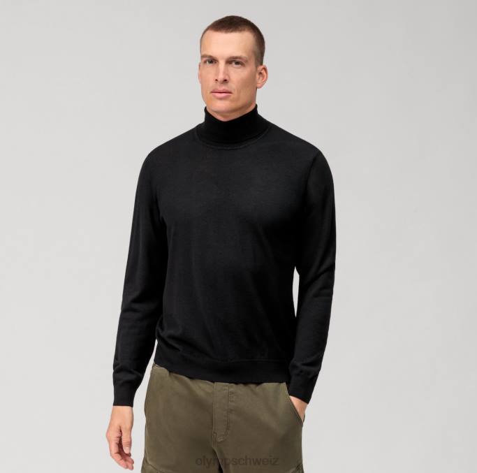 OLYMP Lässiger Strick-Rollkragenpullover, schwarz LBD81896 Kleidung
