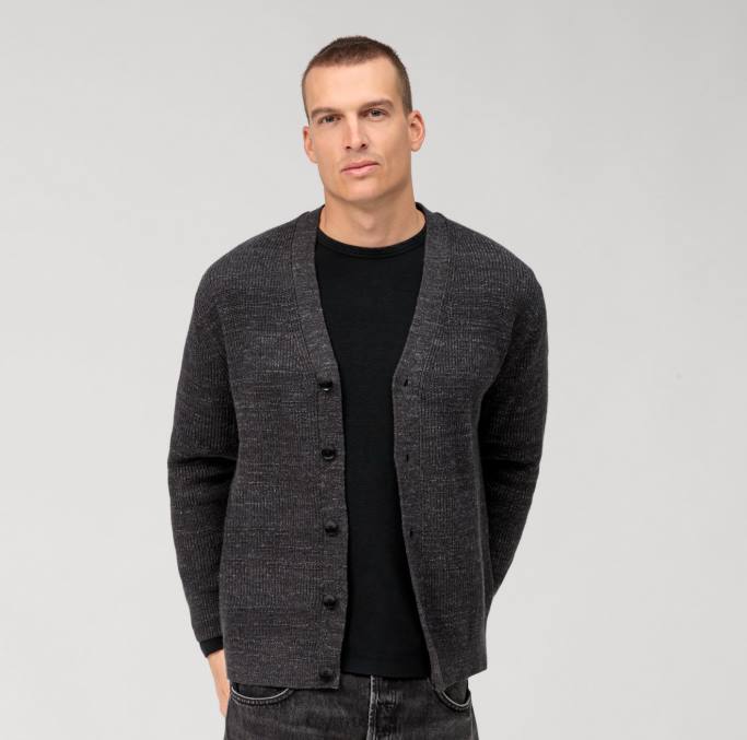OLYMP Lässiger Strick-Cardigan, Anthrazit LBD81932 Kleidung