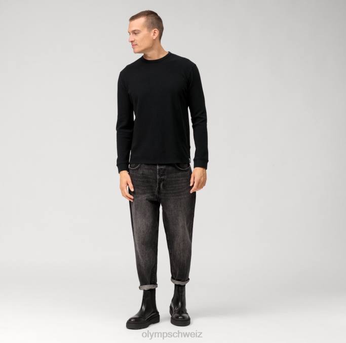 OLYMP Lässiges Jersey-Langarm-T-Shirt, schwarz LBD82053 Kleidung