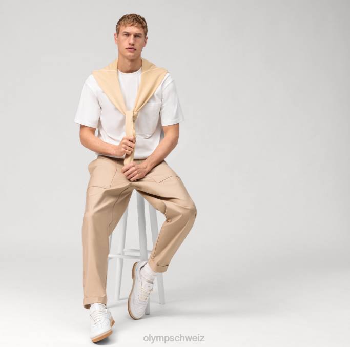 OLYMP Lässiges Jersey-T-Shirt mit entspannter Passform, gebrochenes Weiß LBD82045 Kleidung