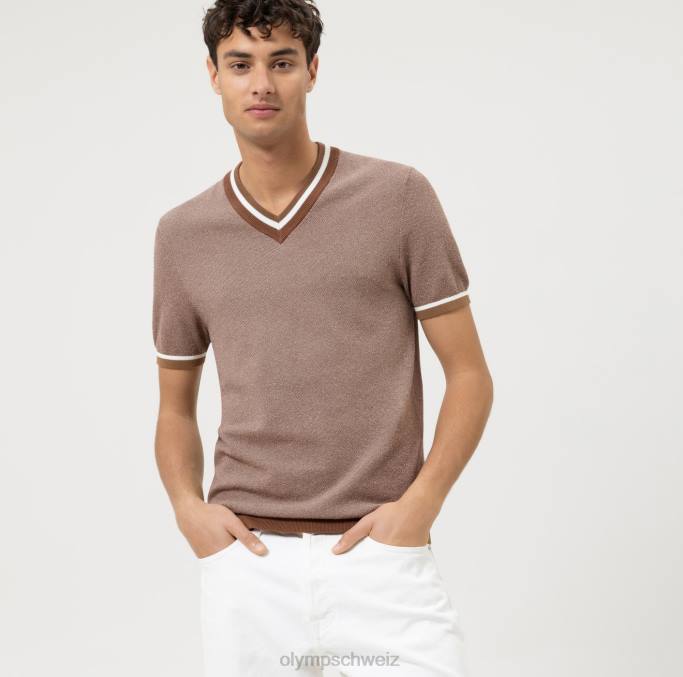 OLYMP Level Five Strickwaren Body Fit, T-Shirt, braun LBD82023 Kleidung