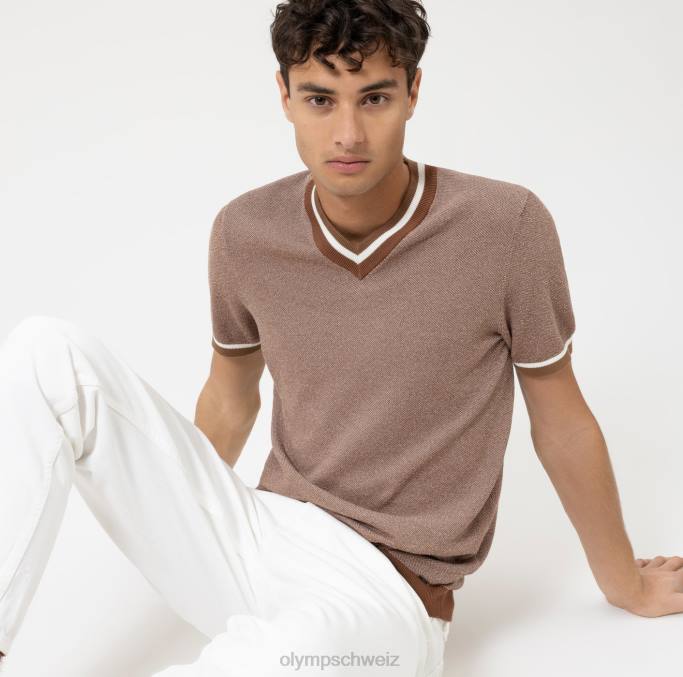 OLYMP Level Five Strickwaren Body Fit, T-Shirt, braun LBD82023 Kleidung